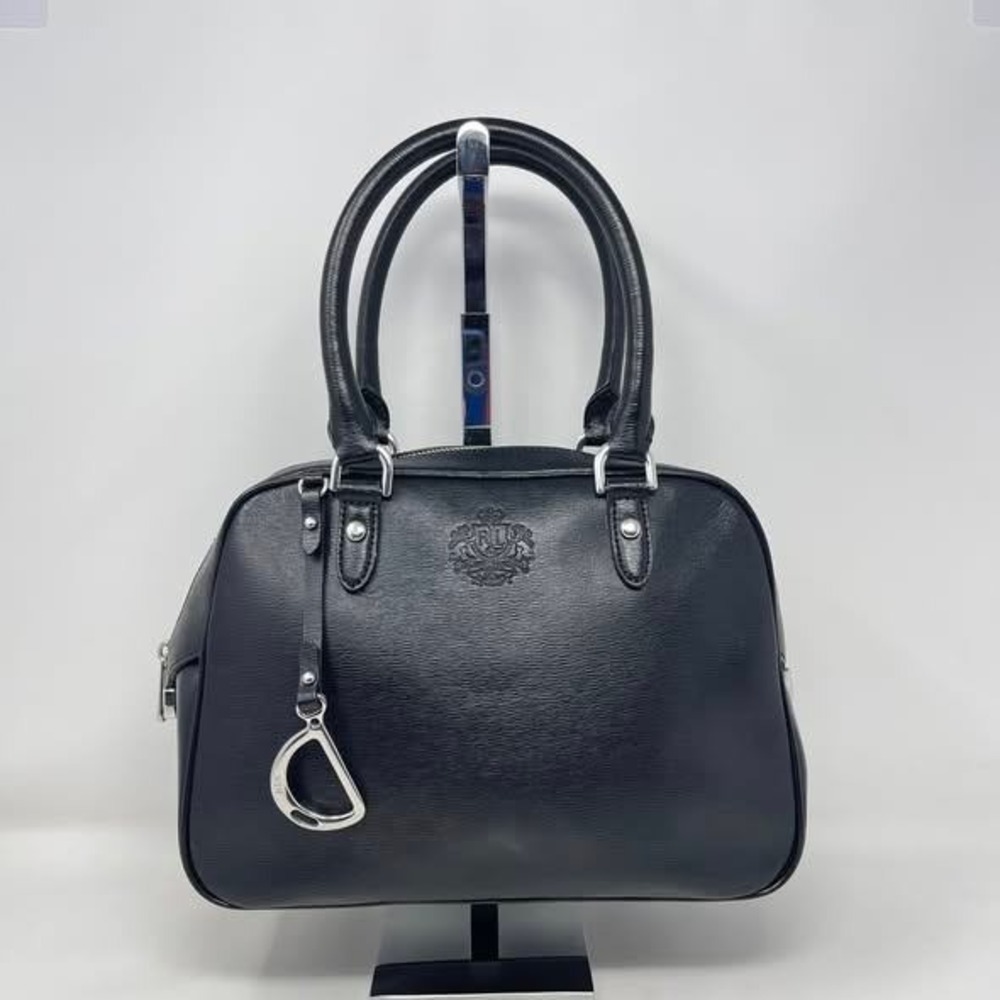Lauren Ralph Lauren Sloan Street Dome Satchel Black‎ Textured Leather Old Money